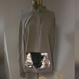 Plus size 4 Grey Hoodie with Black/Silver Sequin Front Pocket